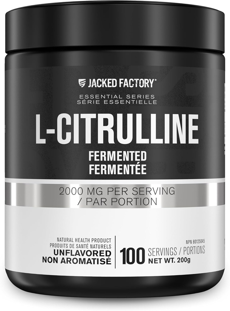 Jacked Factory L- Citrullin - Gæret L Citrullin Pulver, Nitrooxid Booster for øget blodgennemstrømning, Styrke, & Endurance - 100 Serveringer, Unflavored