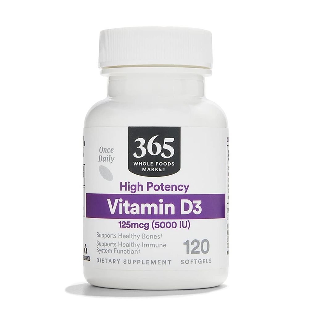 365 af Whole Foods Market, D3- vitamin, 5000 IE, 120 CT
