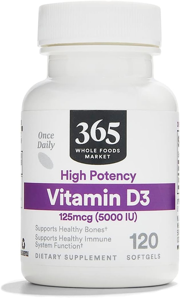 365 af Whole Foods Market, D3- vitamin, 5000 IE, 120 CT