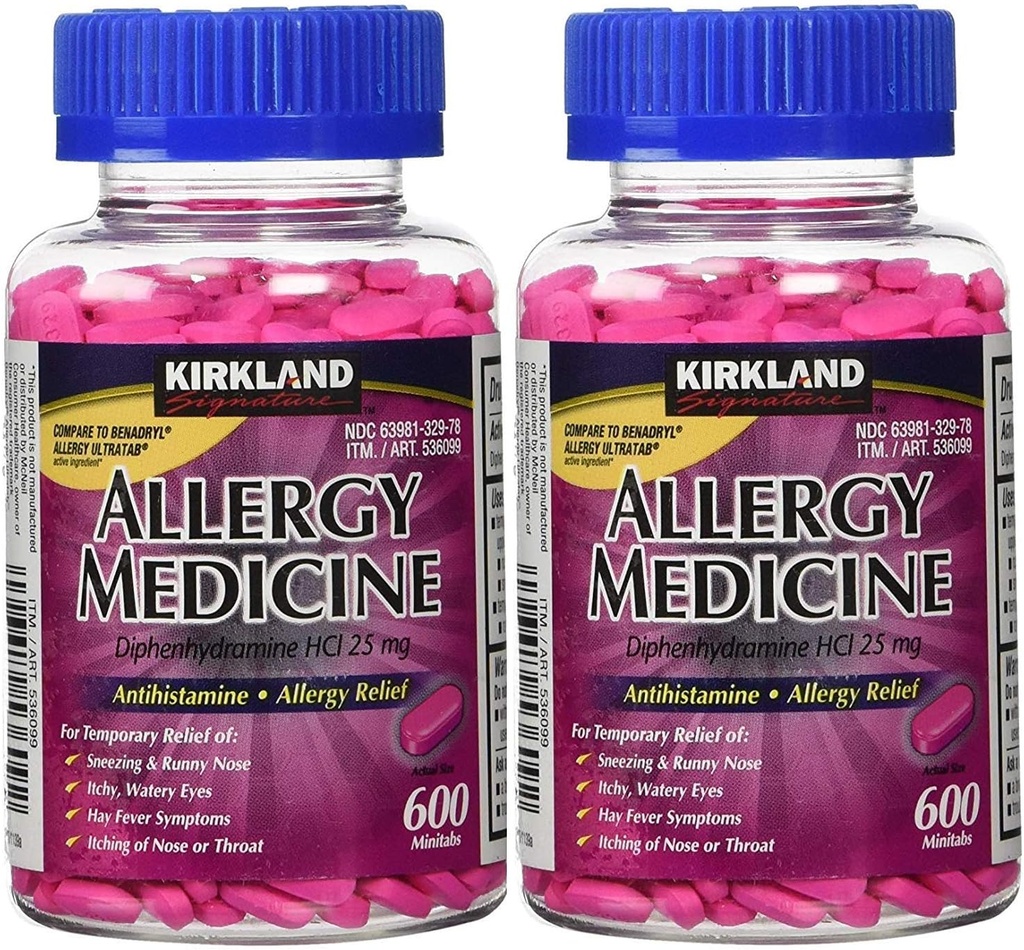 Kirkland Signature Allergi Medicin Diphenhydramin HCI 25 mg - 600 Minitabs - 2 Pack
