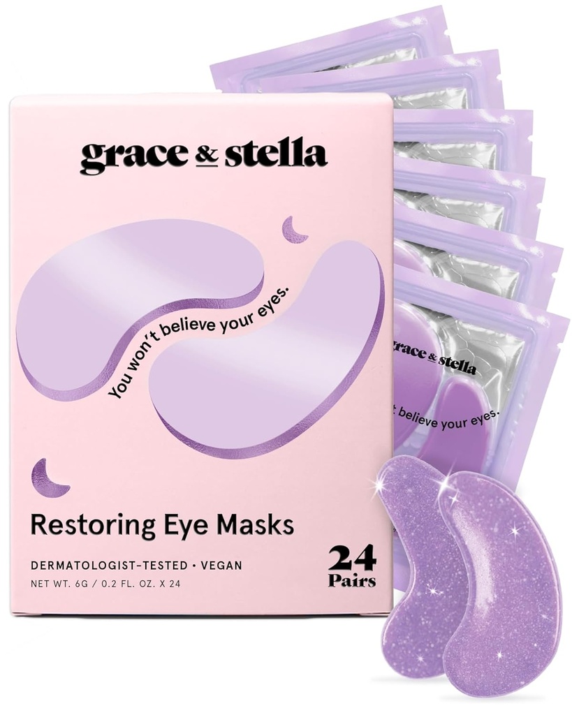 Grace & stella Retinol Under Eye Patches for Puffy Eyes og mørke cirkler - Gendannelse Gel Under Eye Masker med Hyaluronic Acid - Vegan Cruelty- Gratis Skincare, Fødselsdagsgaver til kvinder (lilla, 24 Par)