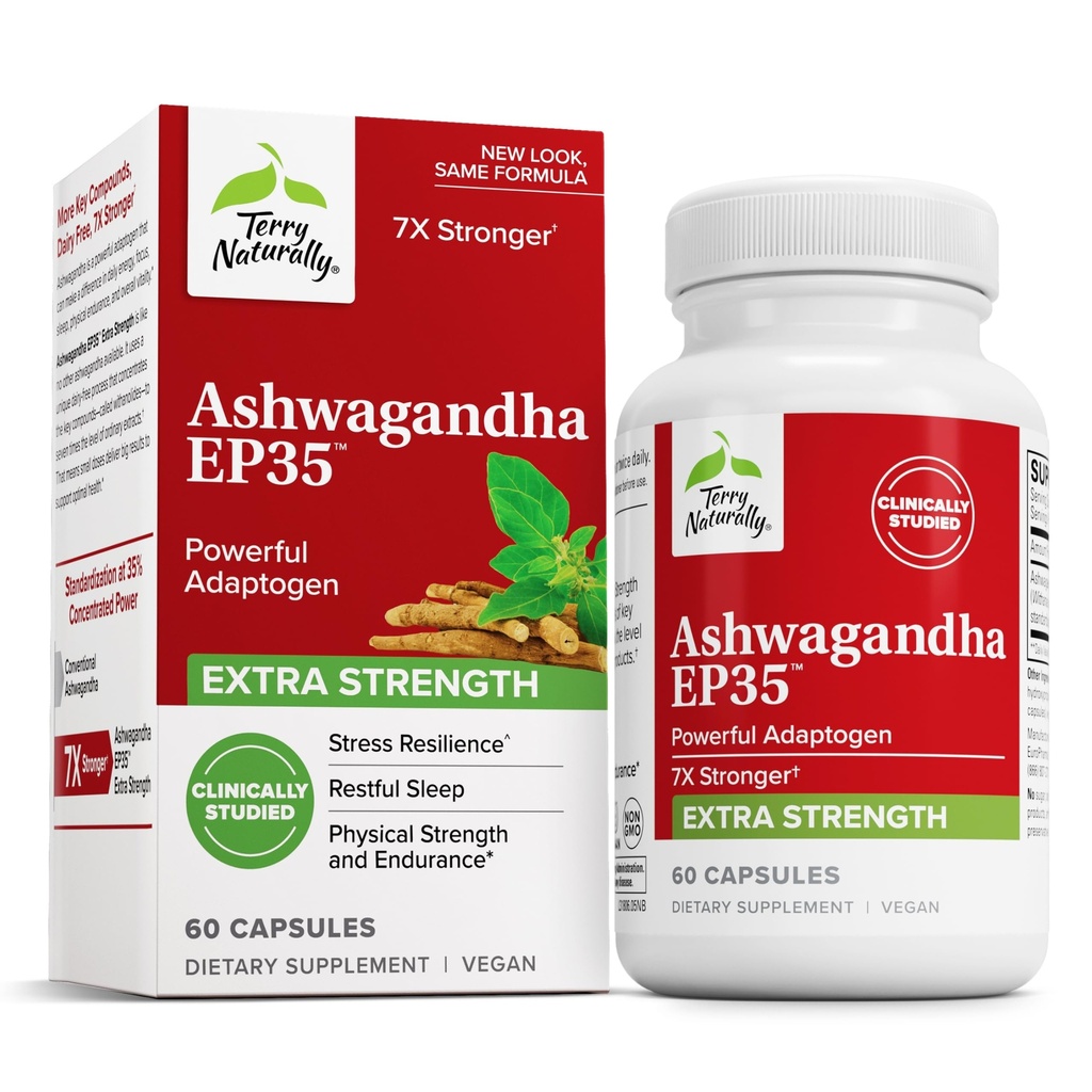 Terry naturligt Ashwagandha EP35 Extra Strength - Herbal supplement til søvn støtte - Støtte sund stress reaktion - Endurance & Energy Support - 60 kapsler (60 Servere)