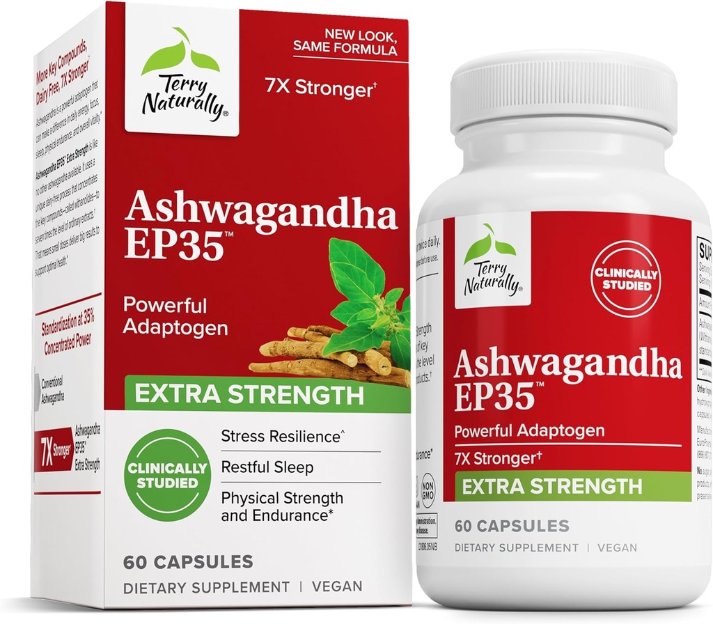 Terry naturligt Ashwagandha EP35 Extra Strength - Herbal supplement til søvn støtte - Støtte sund stress reaktion - Endurance & Energy Support - 60 kapsler (60 Servere)