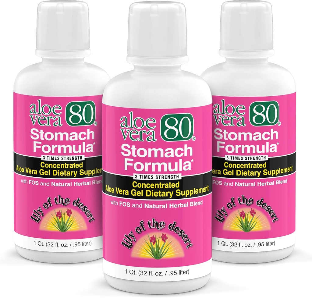Lily Of The Desert Maverach Formel, Aloe Vera 80 Gel - Koncentreret Aloe Vera Juice med Slippery Elm, Kamille, Pebermynte, og Ginger for Gut Health, Heartburn, Acid Reflux, 32 Oz (Pack of 3)