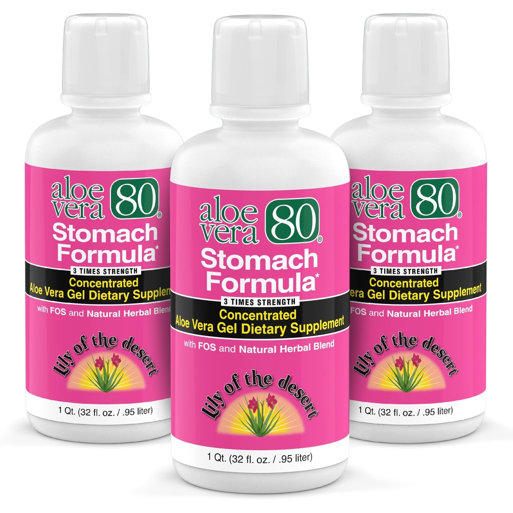 Lily Of The Desert Maverach Formel, Aloe Vera 80 Gel - Koncentreret Aloe Vera Juice med Slippery Elm, Kamille, Pebermynte, og Ginger for Gut Health, Heartburn, Acid Reflux, 32 Oz (Pack of 3)
