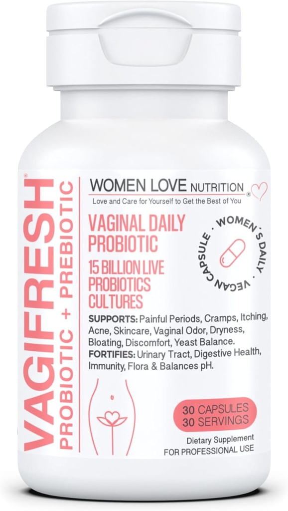 VAGIFRESH Vaginal Probiotika, PH- balance, Prebiotika & Lactobacillus. Kvinders vaginal sundhed supplement - sund vaginal lugt & Flora, 30 Greve.