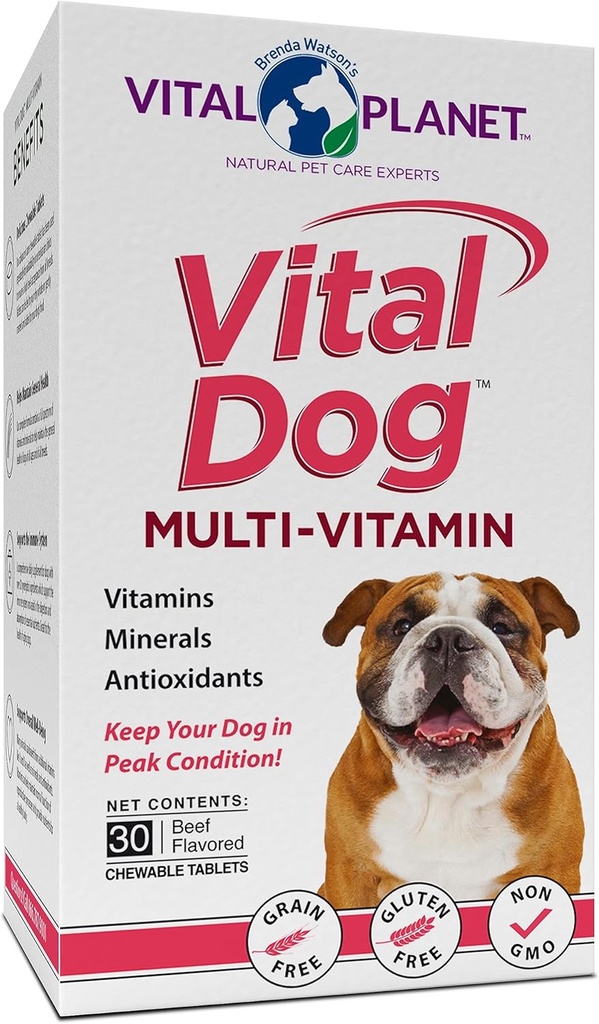 Vital Planet - Vital Dog Multi Vitamin Chewable Tablet Supplement for Everyday Health with Vitamins, Minerals and Antioxidants for Dogs - 30 Beef Flavored Chewable Tablets