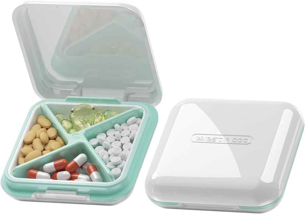 DUBSTAR Pill Case, Small Pill Box - Waterproof Portable Daily Small Pill Case for Purses Pocket Compact Travel Medicine Holder for Vitamins, Fish Oils, Supplements, Medication (White)