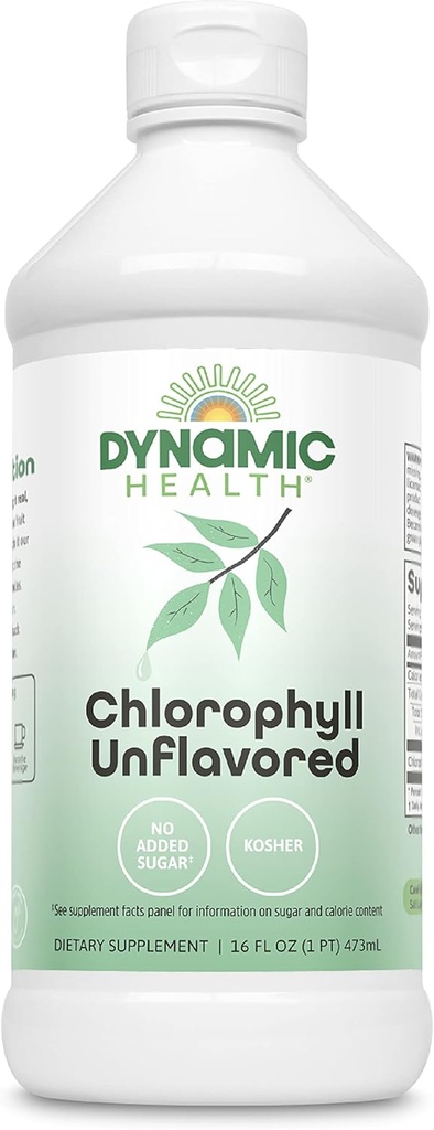 Dynamic Health Liquid Chlorophyll Unflavored 100 mg, Natriumkobber Chlorophyllin med Alfalfa og Mulberry Leaves, Plant Cleanse and Deodorizing, No Added Sugar, 16 Fl Oz