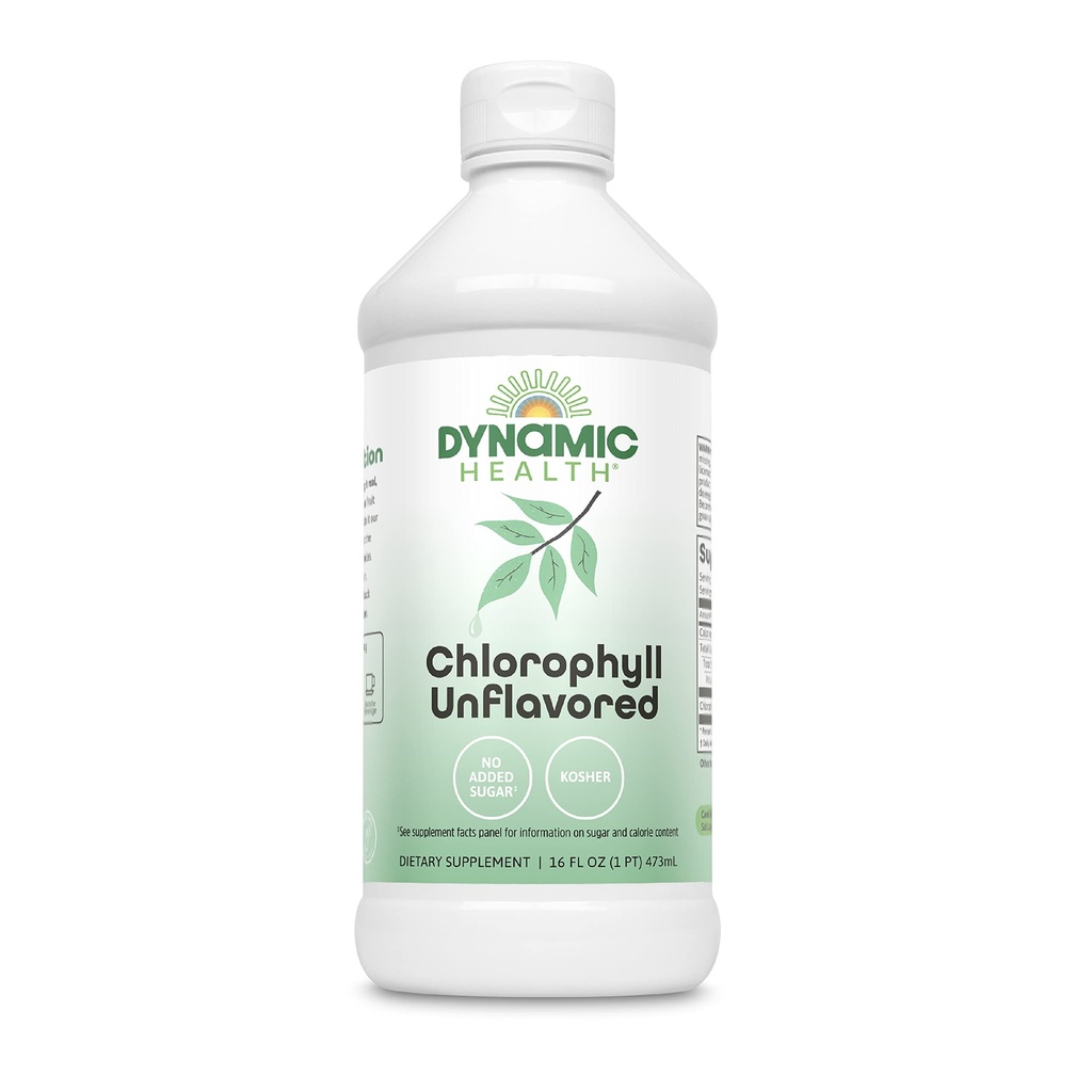Dynamic Health Liquid Chlorophyll Unflavored 100 mg, Natriumkobber Chlorophyllin med Alfalfa og Mulberry Leaves, Plant Cleanse and Deodorizing, No Added Sugar, 16 Fl Oz