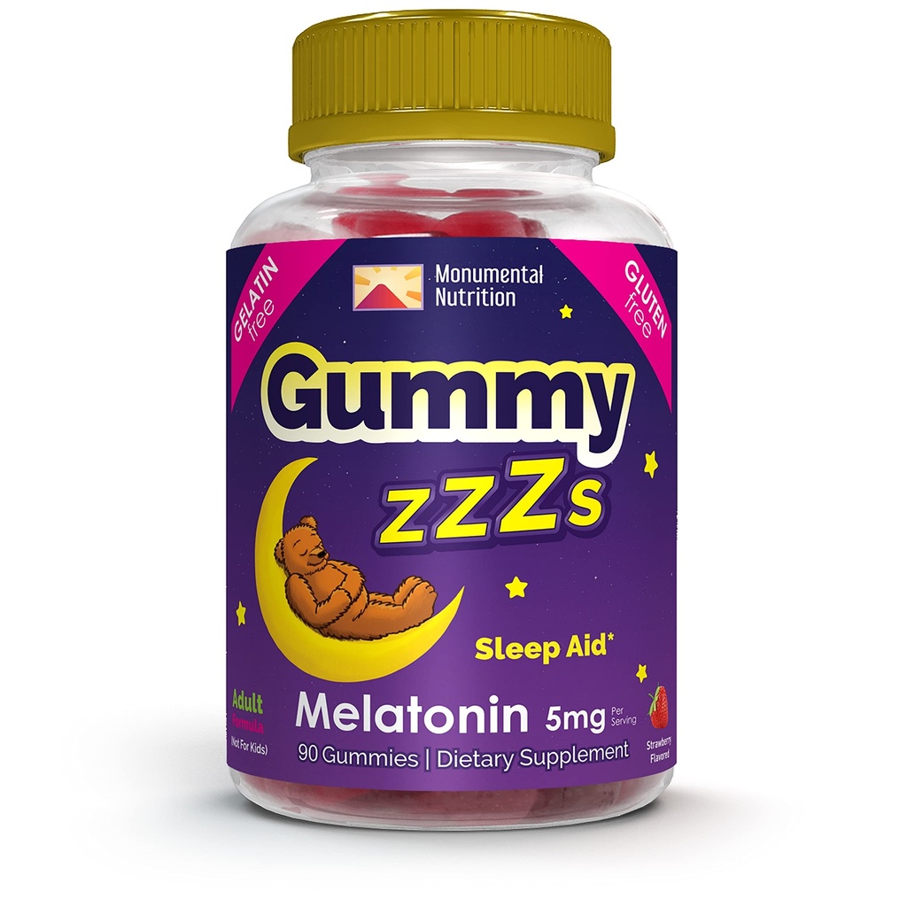 Gummy ZZs Melatonin - Sleep Gummies 5 mg - Strawberry Flavor - 90 Count - Vegan- Friendly, Gelatine og Gluten Free - Halal og Kosher Certified - Nighttime Gummies for Mænd og Kvinder