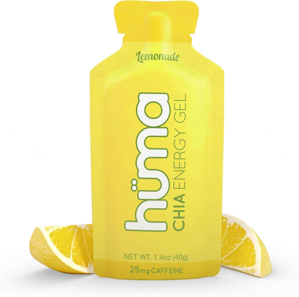 Huma Chia Energy Gel, Lemonade, 12 Gels, 25mg Caffeine - Premier Sports Nutrition for Endurance Exercise