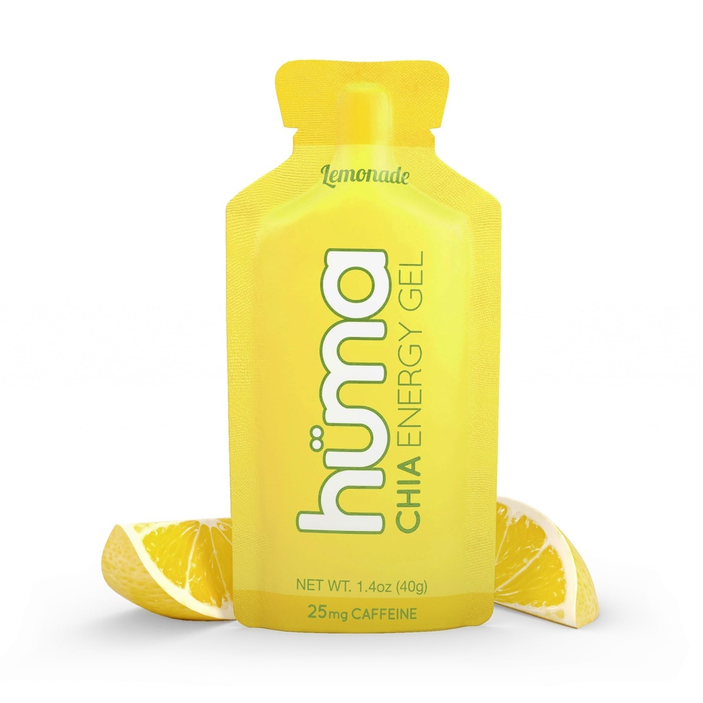 Huma Chia Energy Gel, Lemonade, 12 Gels, 25mg koffein - Premier Sports Nutrition for Endurance Øvelse