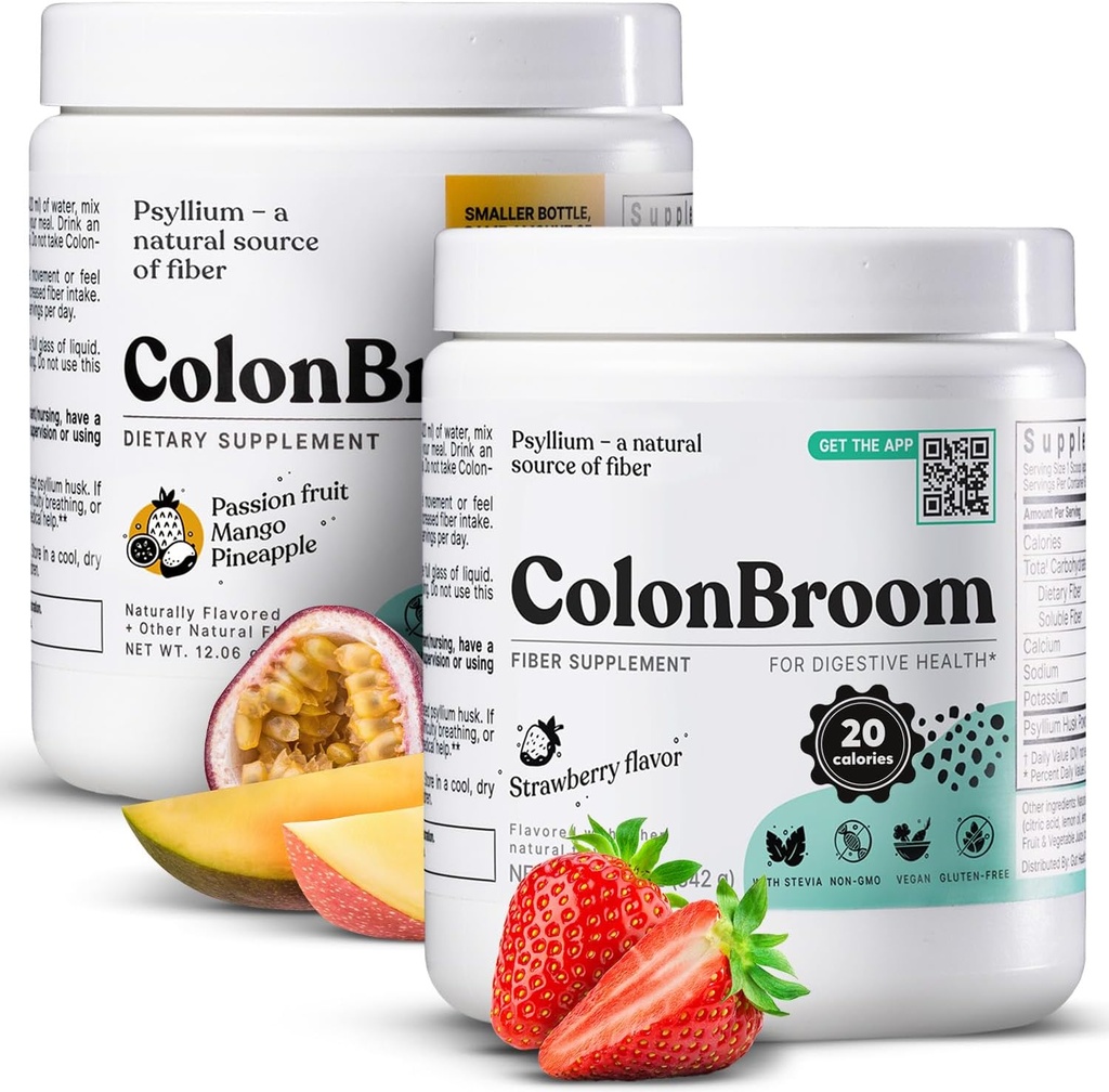 ColonBroom Psyllium Husk Powder (Jordbær & Tropiske Frugter) - Colon Broom Cleanse for Bloating Relief & Gut Health - Fiber Powder Drikke - Vegan, Gluten Free, Non-GMO Fiber Powder Supplement