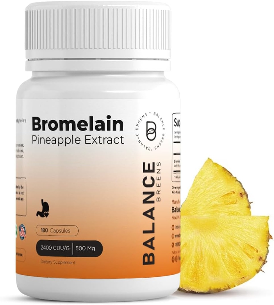 Bromelain 500mg - Ananas ekstrakt fordøjelsesenzymer - Understøtter fordøjelse og fælles supporttillæg - af Balance Breens