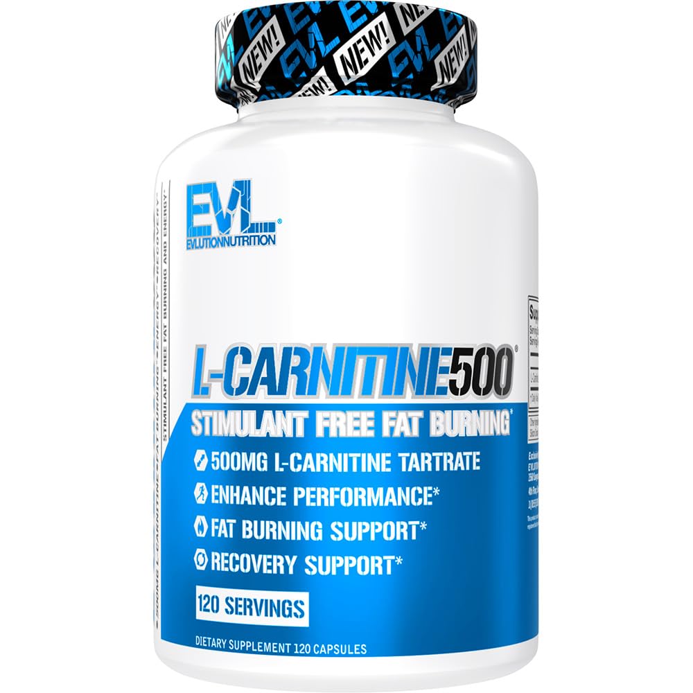 EVL L- Carnitin supplement til vægttab støtte - L carnitin 500mg kost piller til vægttab Lean muskelvækst og fedt forbrænding støtte med Stimulant Free L tartrate - 120 Servere