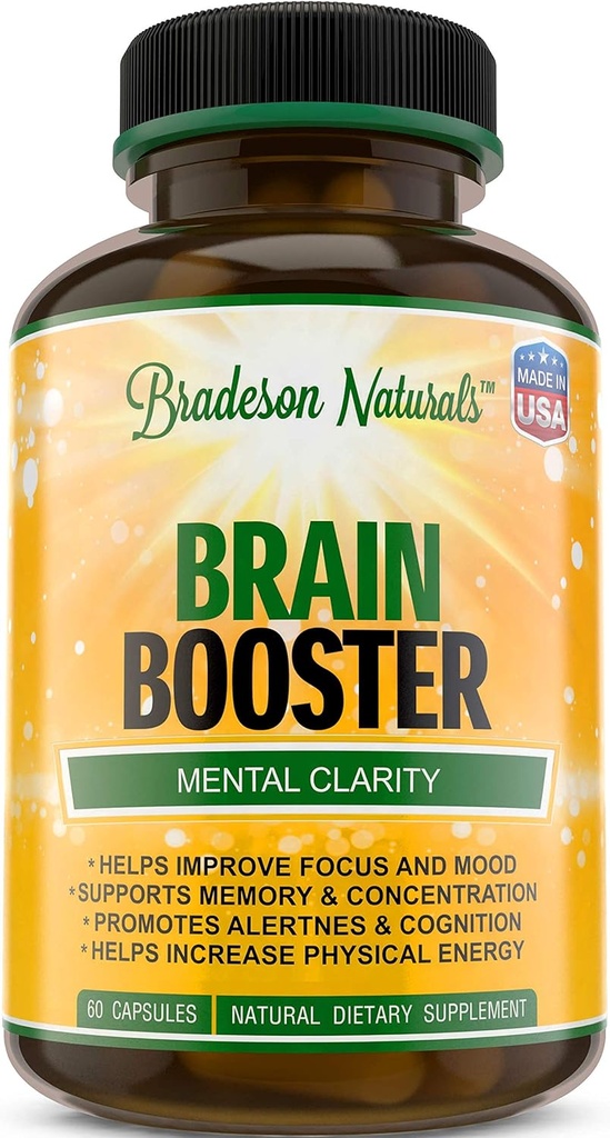 Brain Booster Supplement for Focus, Memory, Clarity, and Energy. Nootropics Booster. Unlock Your Full Potential - 60 Capsules Made in USA