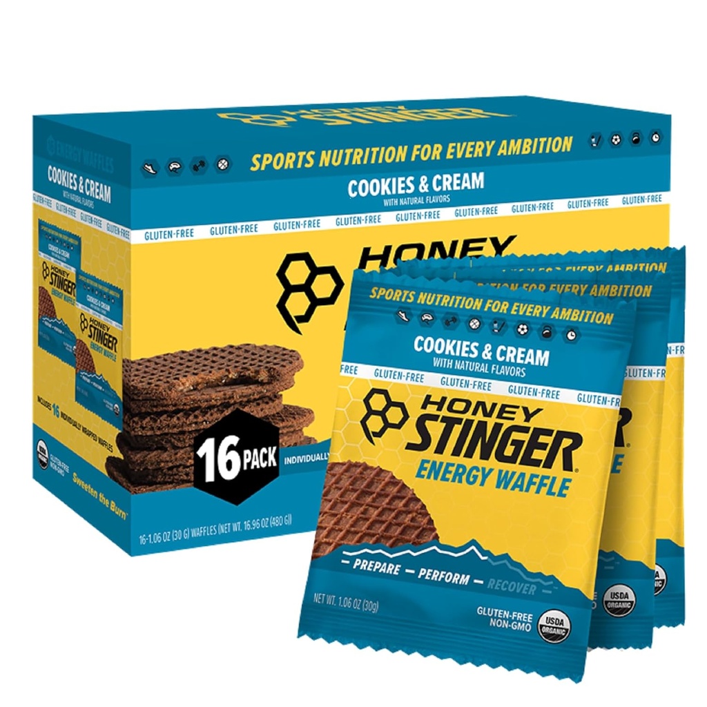 Honning Stinger Organic Gluten Gratis Cookies & Cream Waffle, Energy Stroopwafel til motion, Endurance og ydeevne, Sport Nutrition for Home & Gym, Pre & Under træning, 16 Waffles, 16.96 Ounce