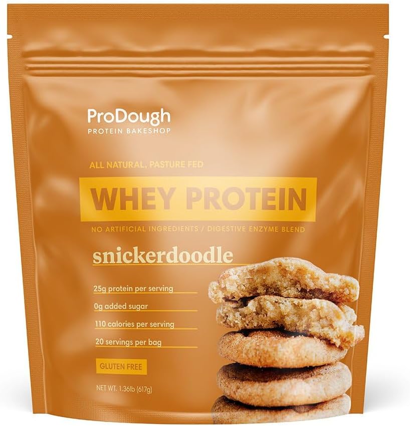 ProDough Gourmet Whey Isolate Hydrolised Protein Powder for Shake Mix- Easy Digest Enzyme Blend, 25g Protein per Serving, Natural Ingredients, Gluten Free, Keto Friendly (Snickerdoodle)