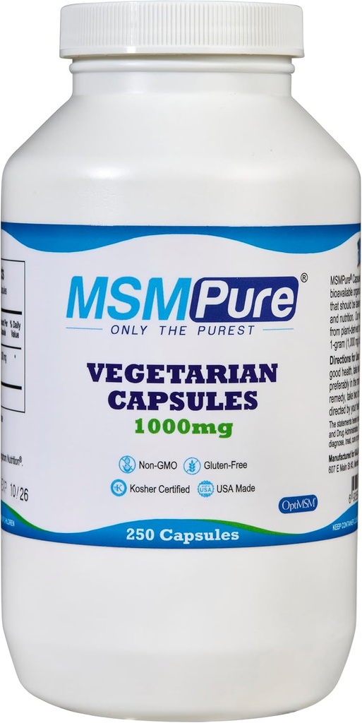 KALA SUNDHED MSMPure MSM Vegetariske kapsler - 1000 mg US- Made MSM per kapsel for fælles sundhed, hududseende, hår & negle støtte - 250 greve, Økologisk svovl