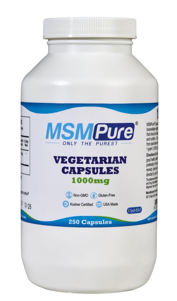 KALA SUNDHED MSMPure MSM Vegetariske kapsler - 1000 mg US- Made MSM per kapsel for fælles sundhed, hududseende, hår & negle støtte - 250 greve, Økologisk svovl