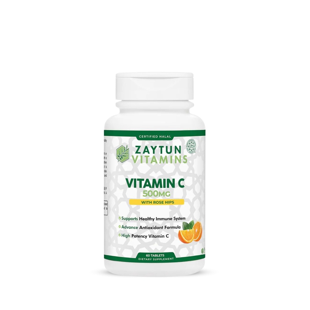 Zaytun Halal Vitamin C 500mg Supports Immune System, Natural Antioxidant, Vegetarian, Gluten-Free, 2 Months Supply, Halal Vitamins