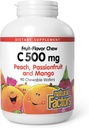 Naturlige faktorer, Kids Chewable C-vitamin 500 mg, understøtter immunforsvar, knogler, tænder og tandkød, Peach, Passionfruit og Mango, 90 Wafers
