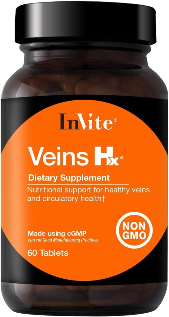 Invite Health Veins Hx ® - Understøtter Veins og Circulatory Health - Indeholder C-vitamin, Citrus Bioflavonoider, Horse Chestnut Seed, Gotu Kola, Bilberry Fruit - 60 tabletter