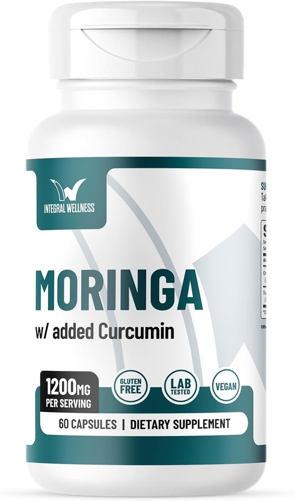 Moringa w / Curcumin kapsler (60 Caps) 1200mg Per Serving - 3. part testet, Filler- Free