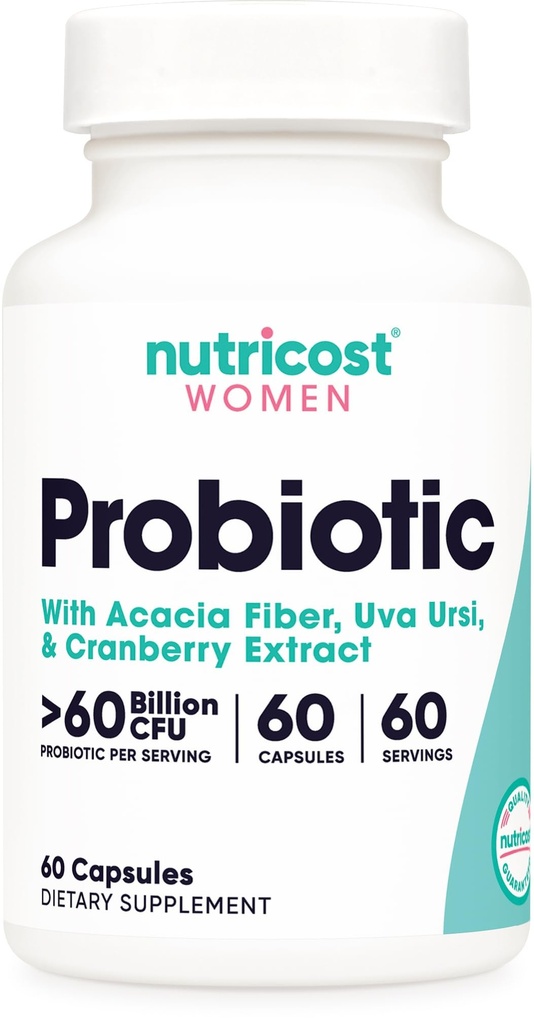 Nutricost Probiotic for Women 60 Billion CFU, 60 Kapsler, Kompleks med Acacia Fiber, Uva Ursi, & Cranberry Extract - Non- GMO & Gluten Free