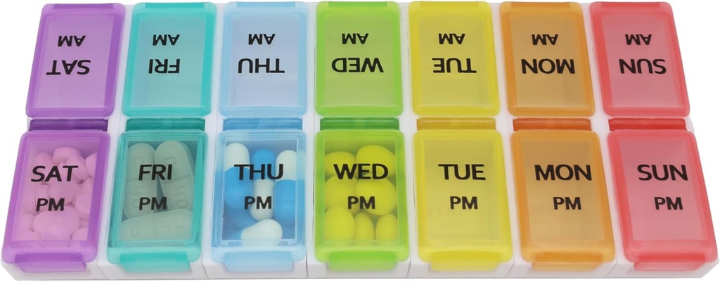 7 Dag Ugentlig Pill AM PM Organizer, ShysTech Stor Pill sag Pill Box for piller / Vitamin / Kosttilskud / Medicin (Separable, Lille Multi- Color)