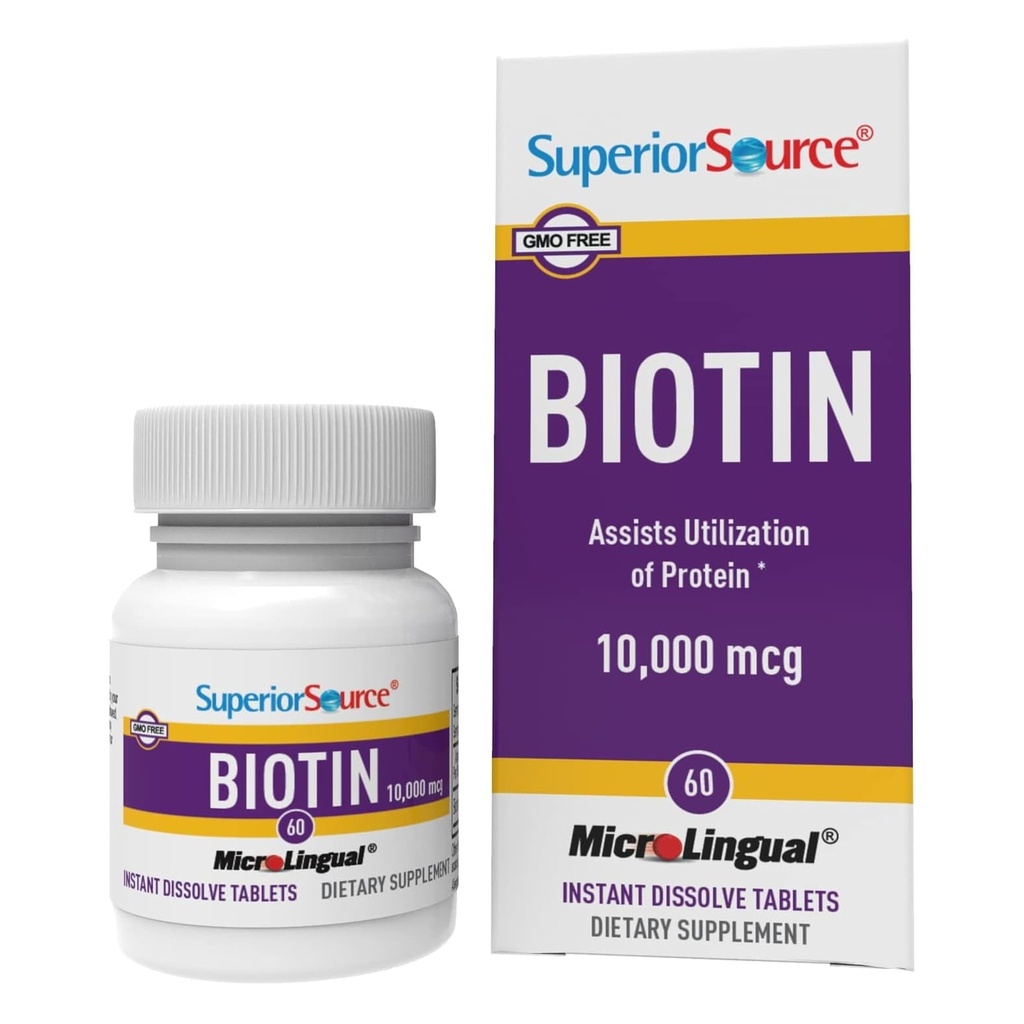 Superior Source Biotin 10.000 mcg - Dagligt tillæg understøtter hårsundhed & vækst - Natural Biotin supplement hjælpemidler Sunde negle & Hud - 60 Sublingual Opløsning tabletter