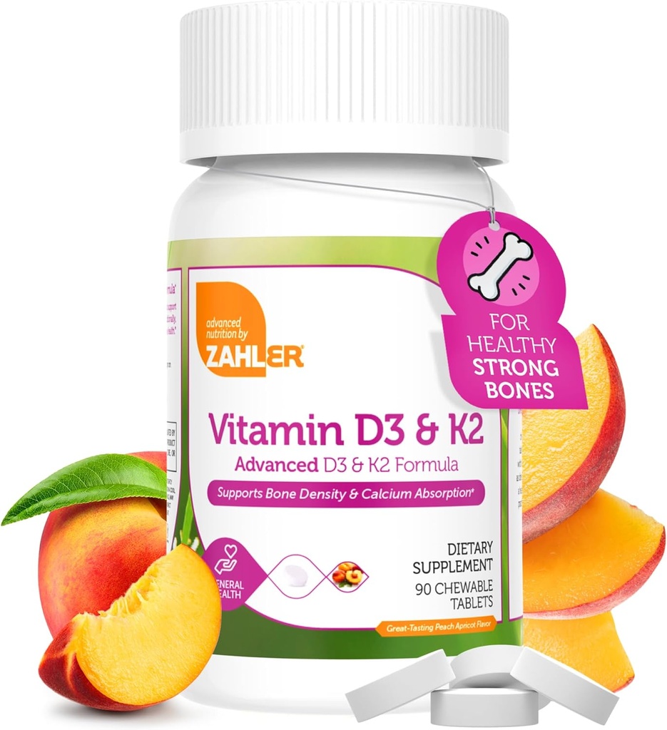 Zahler - Vitamin D3 & K2 Chewable Supplement (90 Count) - Certified Kosher K2 D3 Vitamin 5000 IU Delicious Chew Tablet - Vitamin D & K2 for Calcium Absorption, Bone Density & Immune Support