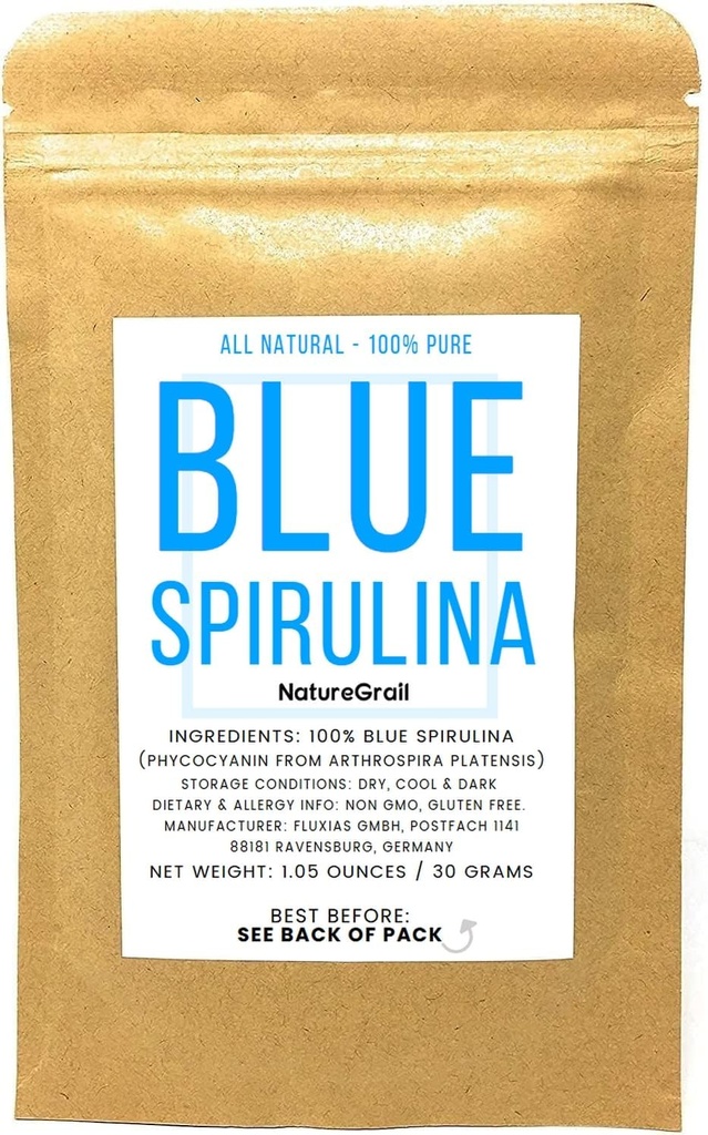 Blue Spirulina Powder - 100% Pure Phycocyanin - Deep Blue Food Farvelægning - Arthrospira Platensis - Nettovægt: 1.05oz / 30g