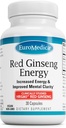 EuroMedica Red Ginseng Energy - Support to Support Sund Energi & Fokus - Urte Supplement med Koreansk Rød Ginseng Root Powder - Vegan tabletter til støtte sund holdbarhed - 30 kapsler