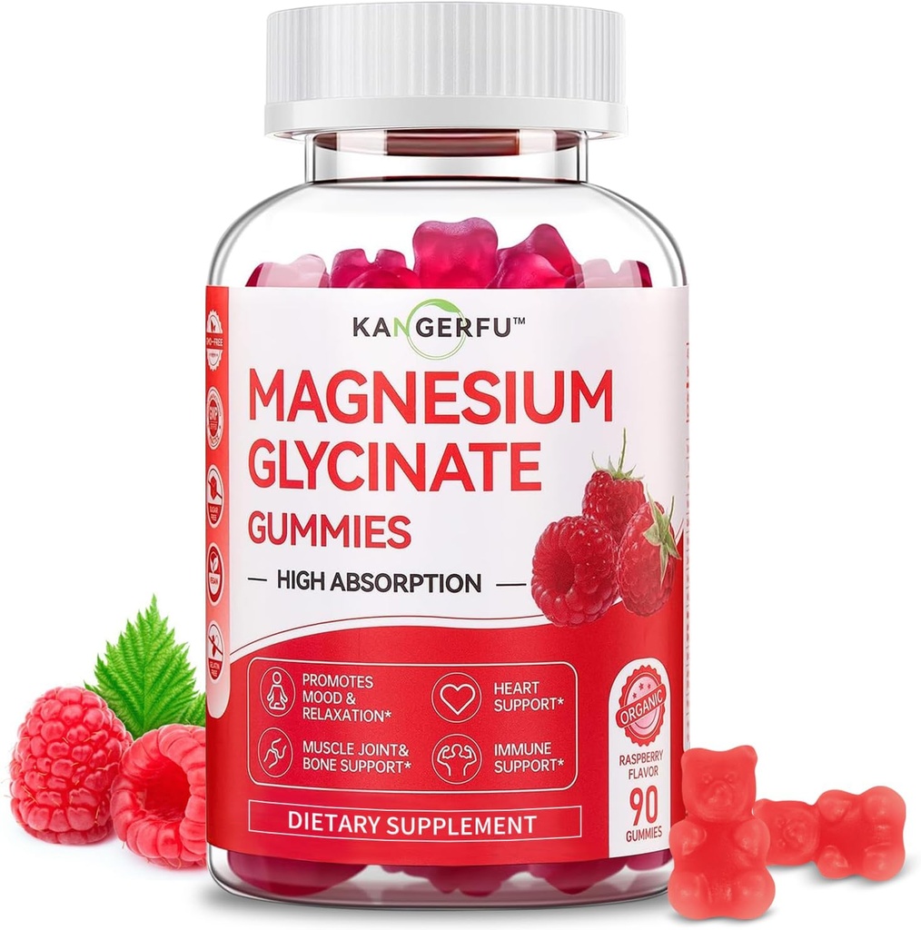 Bedste Magnesium Glycinate Gummies- 300mg Glycinate Magnesiumsupplement til kvinder - Høj Absorption Magnesium Vitamin Gummy (60) Vegan Cont, Fleksibilitet & fælles sundhedstillæg