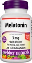 Webber Naturals Melatonin 3 mg, Easy Opløs, 250 tabletter, 100% Drug Free Sleep Aid til voksne, Gluten Free, Non- GMO, Egnet til vegetarer