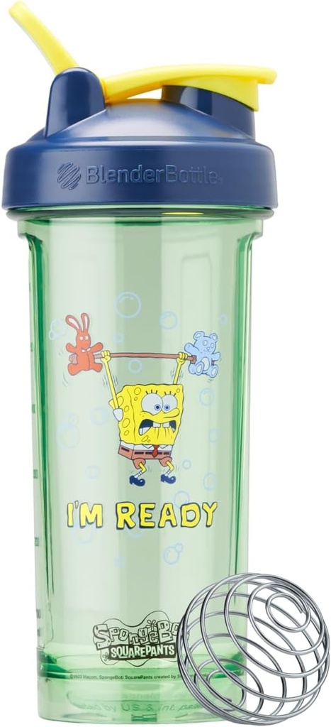 BlenderBottle Spongebob Shaker Bottle Pro Series Perfect for Protein Shakes and Pre Workout, 28-Ounce, Blue, Im Ready!