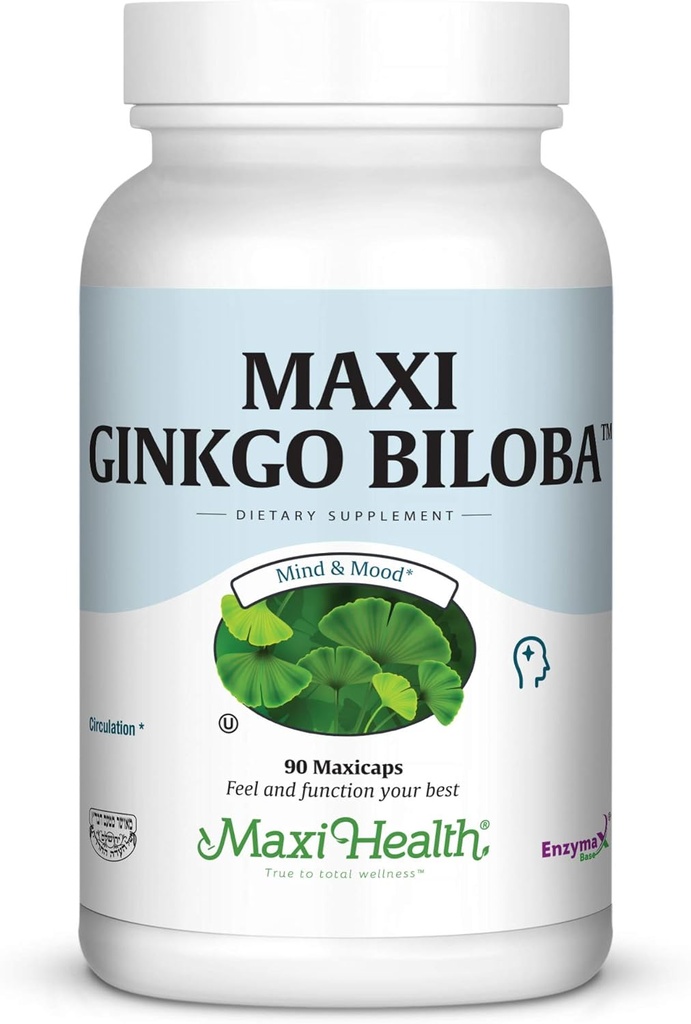 Maxi Health Ginkgo Biloba - Formel - 90 kapsler - Kosher (QGB)