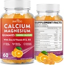 Calcium Gummies 1000mg med vitamin D3 K2 & B Complex, kalium, Calcium Magnesium Zinkgummier til ben, Muskel, Mood og Immunitet - Orange Flavor 60 Gummies