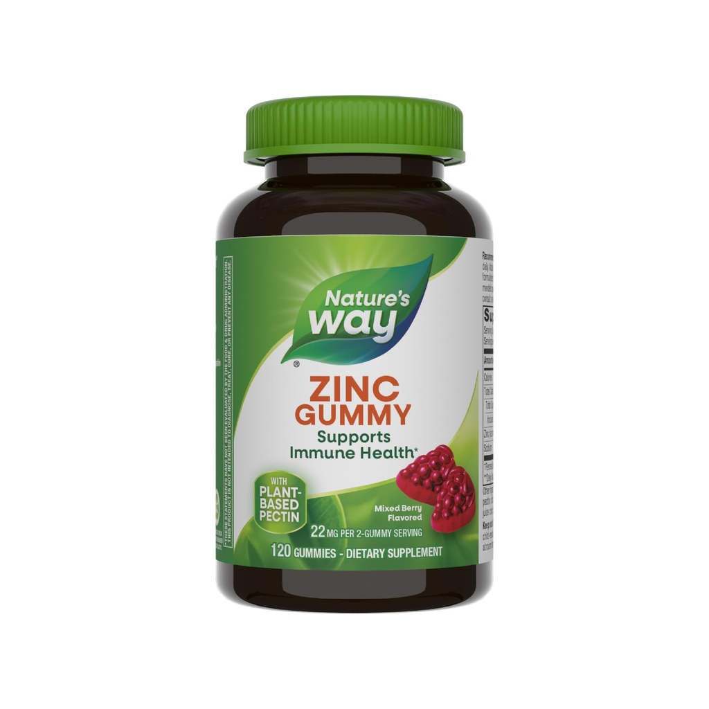 Nature 's Way Zink Gummies, Immunity Support Gummy med 100% daglig værdi af zink pr. 1 -Gummy Serving *, Voksne & Børn 9 +, Gluten Free, Plantbased Pectin, blandet berry smag, 120 Gummies