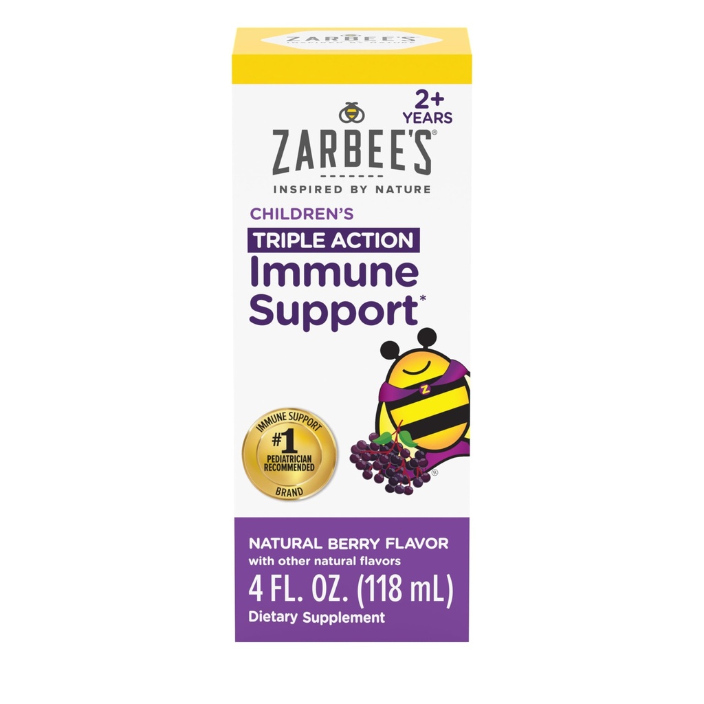 Zarbee 's Elderberry Syrup til børn, Daglig immunforsvar med C-vitamin & zink, Childrens flydende supplement, Natural Berry Flavor, 4 fl oz