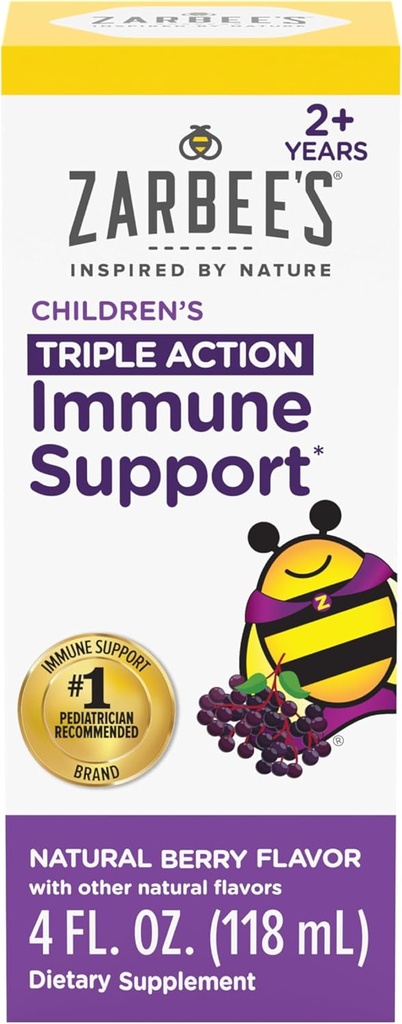 Zarbee 's Elderberry Syrup til børn, Daglig immunforsvar med C-vitamin & zink, Childrens flydende supplement, Natural Berry Flavor, 4 fl oz