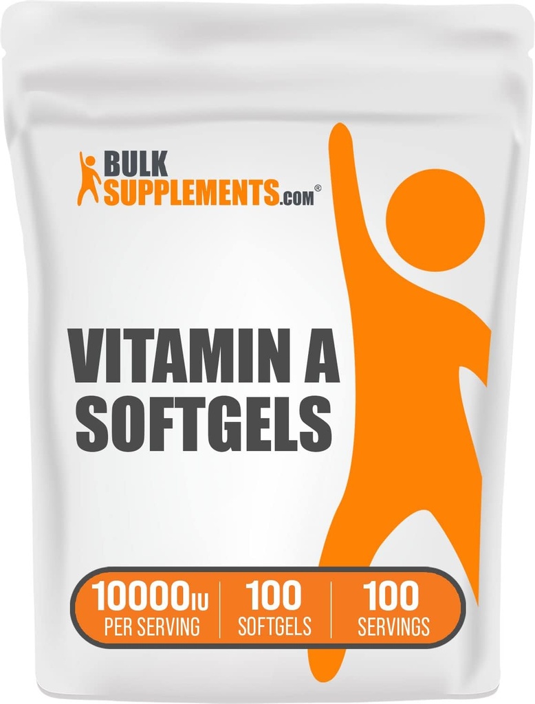 Bulkadditions.com Vitamin A 10000 IE Softgels - Vitamin A Retinyl Palmitat, vitamin A piller - Vitamin A tillæg, Øjentillæg - Gluten Free, 1 Softgel per servering, 100 Softgels
