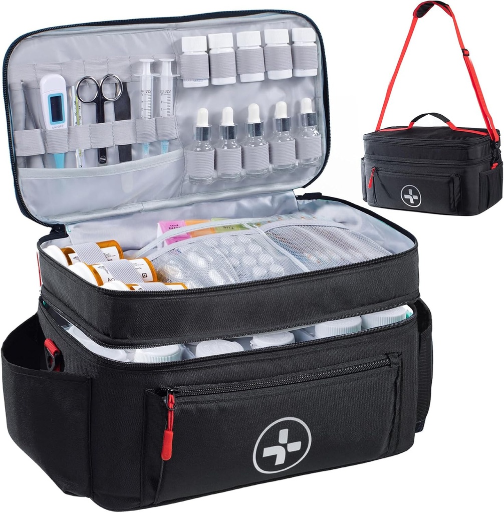 BAGSFY Travel Medicine Bag Organizer, Medical Bag Tom, Pill Flaske Organizer til hjemmet, Stor Medication Storage, Rejse bæretaske Førstehjælp Kit Tasker Tom, Nødpakke.