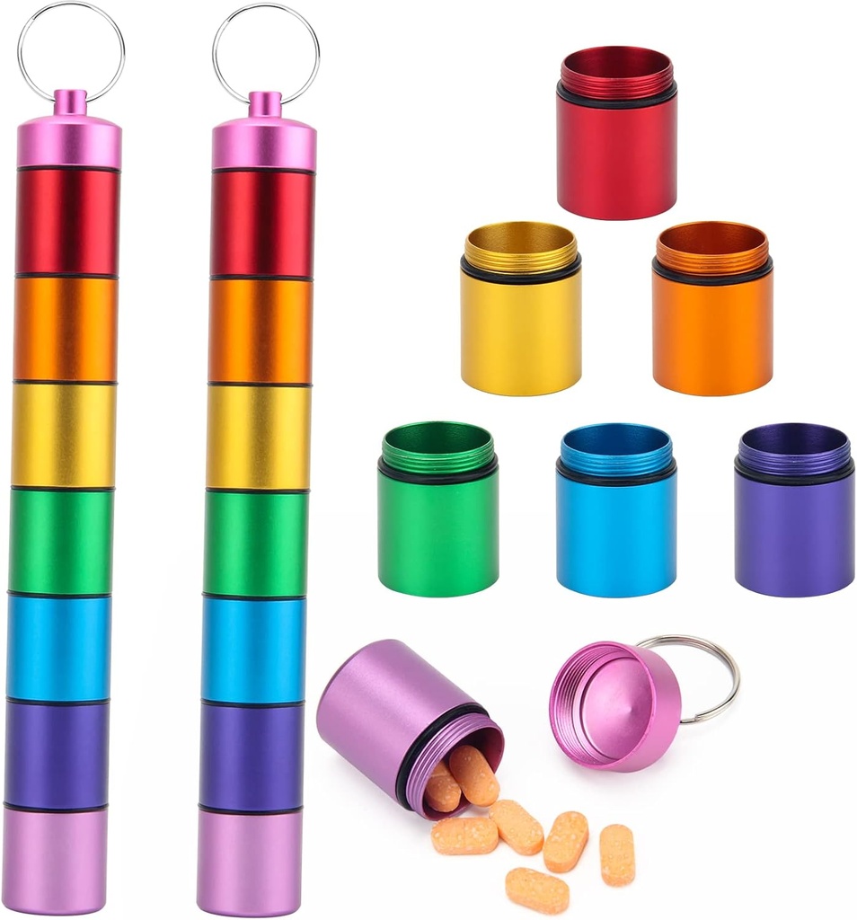 Lille Bærbar Pill sag Keychain, vindtæt 7 dage Pill Box Holder Ugentlig opbevaring Organizer Container sag for Travel Medicine Organizer, Vandtæt & Genbruges (7 Farver) (2)