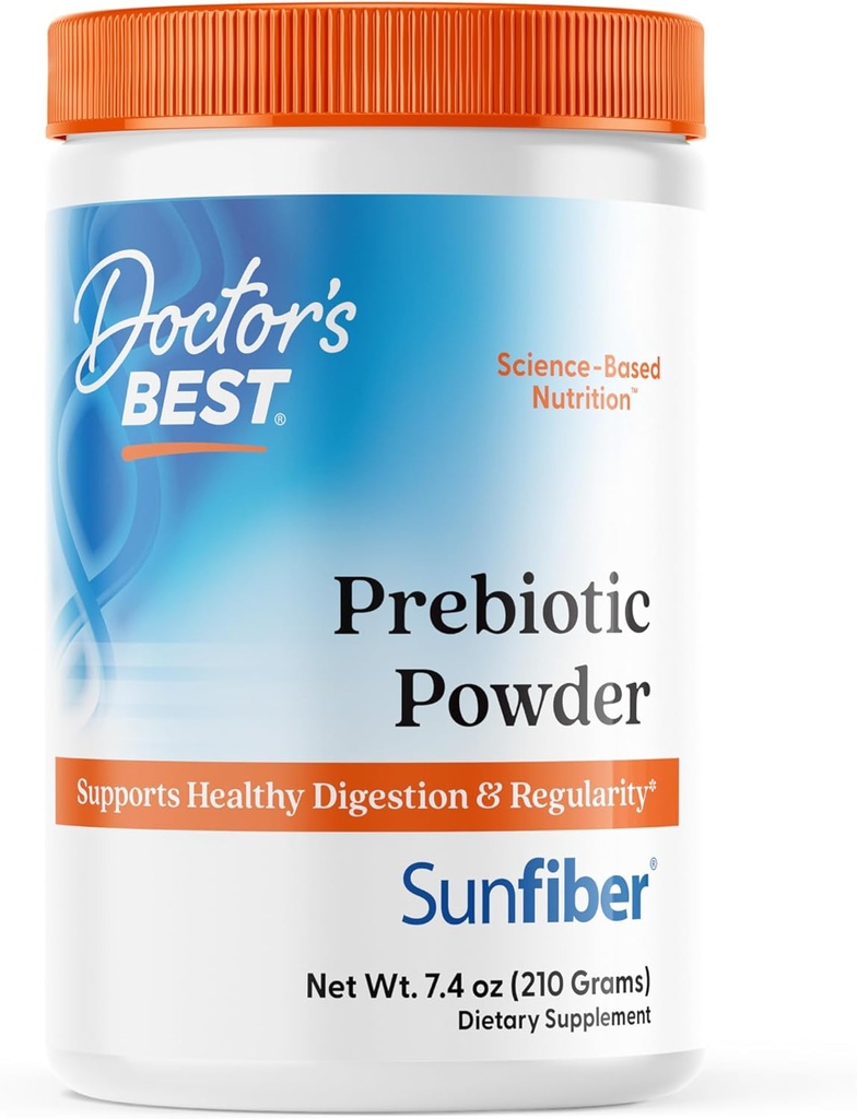Doctor 's Best Prebiotic Fiber Powder med Sunfiber, understøtter sund fordøjelse og regelmæssighed, Non-GMO, Gluten Free, Soy Free, Vegan, Unflavored, Non-Gritty, Easy Opløs Net Wt. 7.4 oz (210 Bedste)
