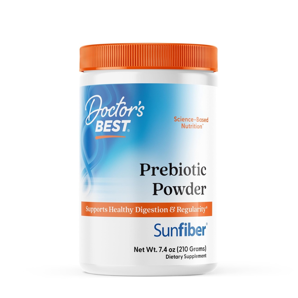 Doctor's Best Prebiotic Powder Supplement with Sunfiber Guar Fiber - Digestive Health & Nutrition Support for Women & Men, Unflavored, Easy Dissolve, Gluten Free, Non GMO, Vegan - 7.4 oz