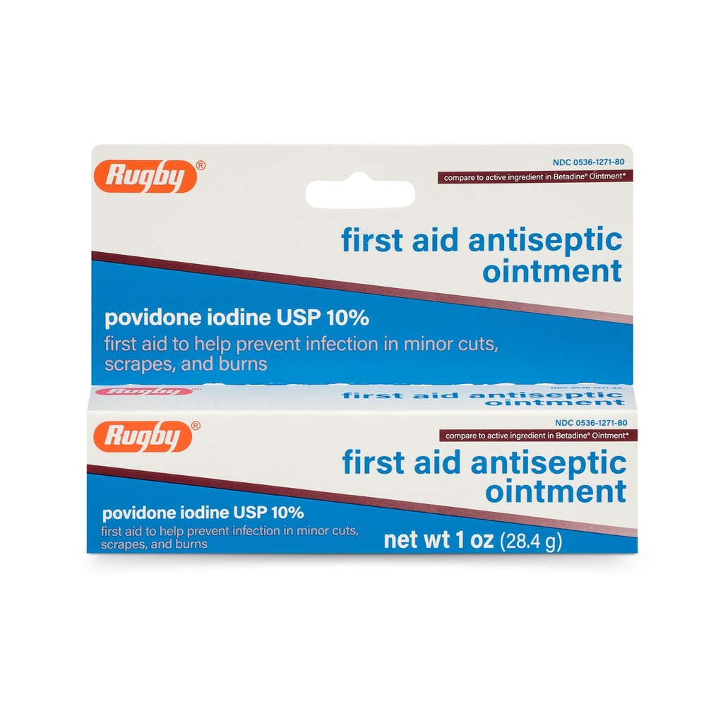 Rugby Førstehjælp Antiseptisk Salve, Povidon Jod USP 10% Topical Solution, Hjælper med at forebygge infektion i Minor Cuts, Scrapes og Burns - 1 Oz.