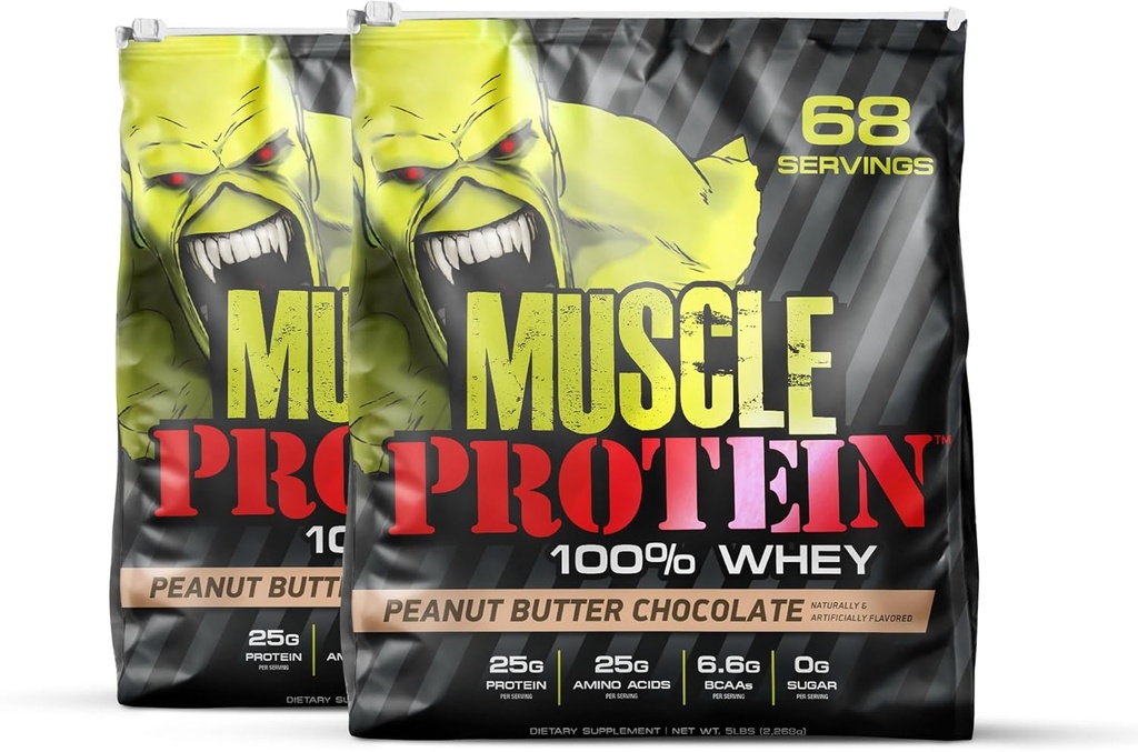 COLOSSAL LABS Muscle Whey Protein Flavored Protein Powder, 25. 000 mg Aminosyrer / servering, kold filtret (Packaging May Vary) (10 Pound (pakke med 2), Peanut Butter)